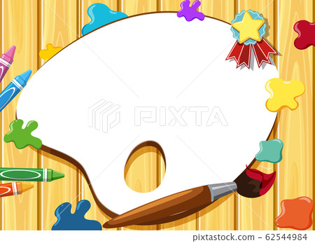 Banner template with paints and paintbrush in 62544984