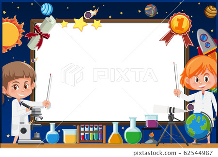 Banner template with two girls in science gown Banner template with two girls in science gown 62544987