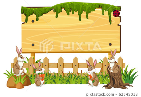 Wooden sign template with brown bunnies in the 62545018
