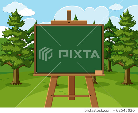 Blackboard template design with pine trees in the Blackboard template design with pine trees in the 62545020