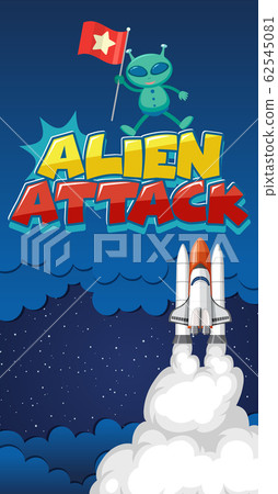Poster design with alien and spaceship in dark Poster design with alien and spaceship in dark 62545081
