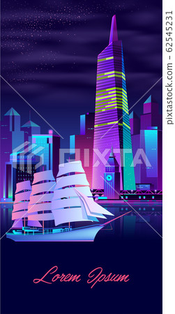 Sailing yacht in modern city bay cartoon 62545231