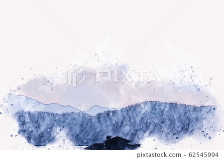 Abstract colorful shape on mountain peak and river landscape on watercolor illustration painting background. 62545994