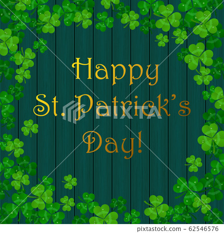 vector illustration with shamrocks on wood background 62546576