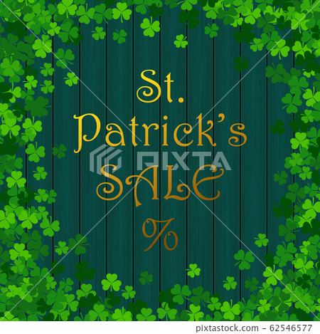 vector illustration with shamrocks on wood background 62546577