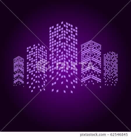 Vector Illustration Of Night City With Skyscrapers - Stock Illustration ...