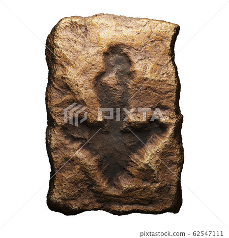 Rocky symbol arrow to down. Font of stone isolated on white background. 3d 62547111