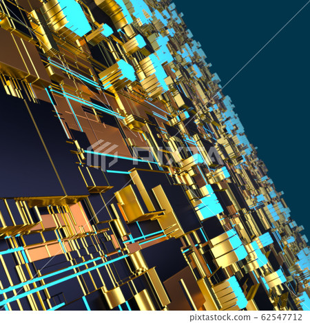 Circuit board futuristic server code processing. Angled view multicolor technology black background. 3d Circuit board futuristic server code processing. Angled view multicolor technology black background. 3d 62547712