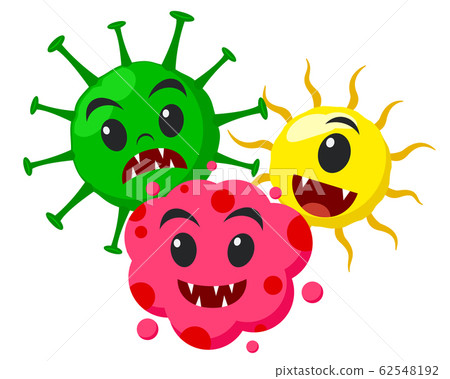 Three virus microbes on a white background. Three virus microbes on a white background. 62548192