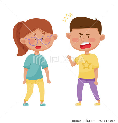 Little Boy with Angry Face Shouting at His Agemate Vector Illustration Little Boy with Angry Face Shouting at His Agemate Vector Illustration 62548362