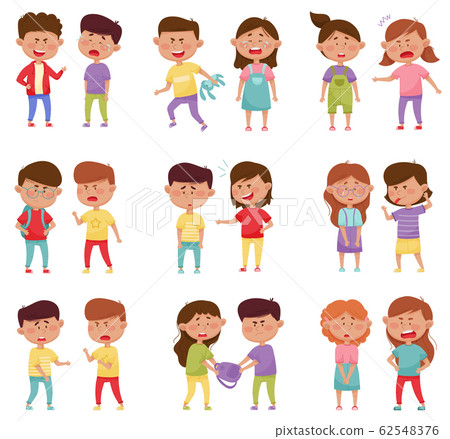 Bullying Children Characters Abusing and Treating Badly Another Kids Vector Illustrations Set Bullying Children Characters Abusing and Treating Badly Another Kids Vector Illustrations Set 62548376