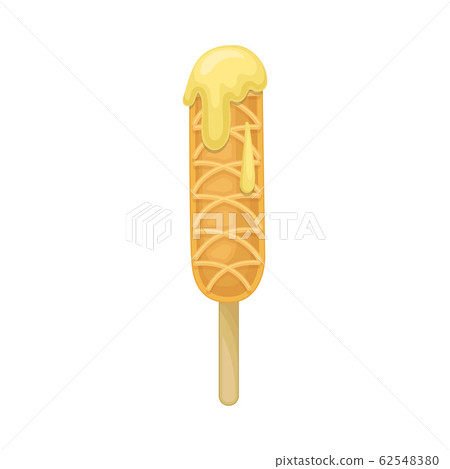 Waffle with Textured Surface and Creamy Topping on Stick Vector Illustration 62548380