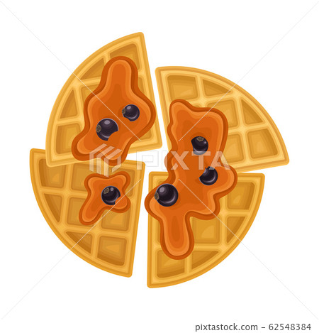 Triangle Shaped Waffles with Textured Surface and Sticky Caramel Topping with Berries Top View Vector Illustration Triangle Shaped Waffles with Textured Surface and Sticky Caramel Topping with Berries Top View Vector Illustration 62548384