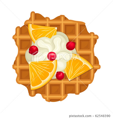 Crunchy Waffle Piece with Textured Surface and Whipped Cream Topping wtih Lemon Slices Vector Illustration Crunchy Waffle Piece with Textured Surface and Whipped Cream Topping wtih Lemon Slices Vector Illustration 62548390