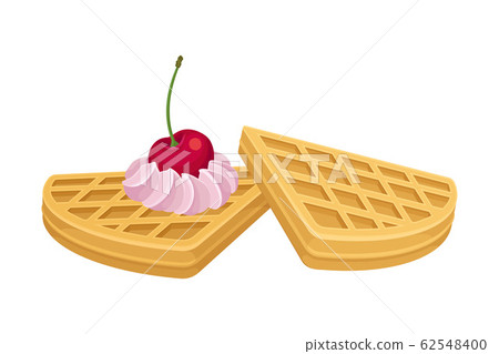 Heart Shaped Waffles with Textured Surface and Sweet Whipped Cream Topping Side View Vector Illustration Heart Shaped Waffles with Textured Surface and Sweet Whipped Cream Topping Side View Vector Illustration 62548400
