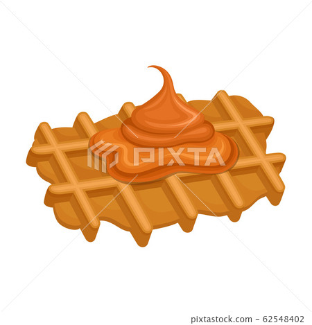 Crunchy Waffle Piece with Textured Surface and Sticky Caramel Topping Vector Illustration Crunchy Waffle Piece with Textured Surface and Sticky Caramel Topping Vector Illustration 62548402