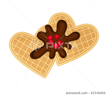 Heart Shaped Waffles with Textured Surface and Sweet Chocolate Topping with Cranberry Vector Illustration Heart Shaped Waffles with Textured Surface and Sweet Chocolate Topping with Cranberry Vector Illustration 62548408