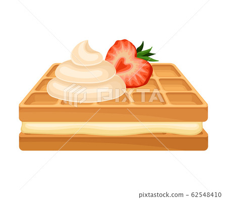 Rectangular Shaped Waffle with Textured Surface and Whipped Cream on the Top Vector Illustration Rectangular Shaped Waffle with Textured Surface and Whipped Cream on the Top Vector Illustration 62548410