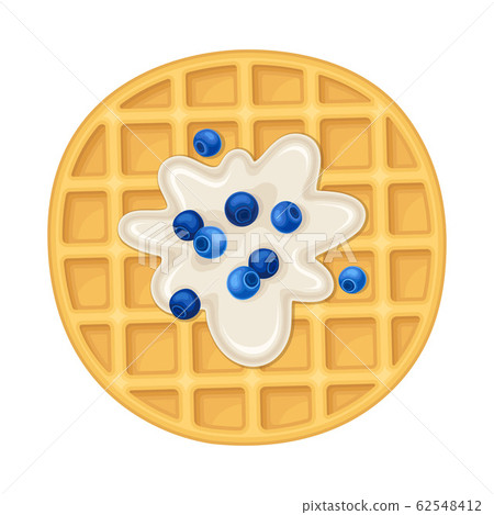 Rounded Waffles with Textured Surface and Creamy Topping with Blueberries Vector Illustration Rounded Waffles with Textured Surface and Creamy Topping with Blueberries Vector Illustration 62548412