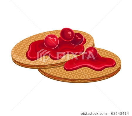 Rounded Waffles with Textured Surface and Sweet Cranberry Topping Vector Illustration 62548414