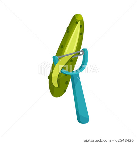 Process of Peeling Cucumber with Paring Knife Vector Illustration 62548426
