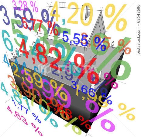 diagram of a detached house with many interest rate percents in front of it 62548696