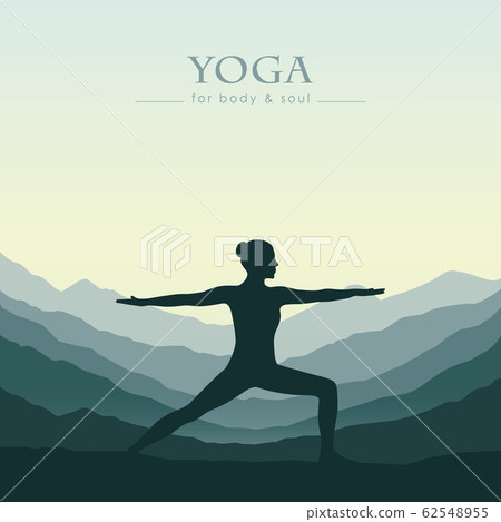 girl makes yoga on green mountain landscape 62548955