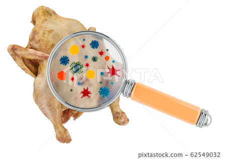 Raw chicken with germs, microbes or viruses 62549032