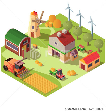 Farmyard with buildings and machines 62550071