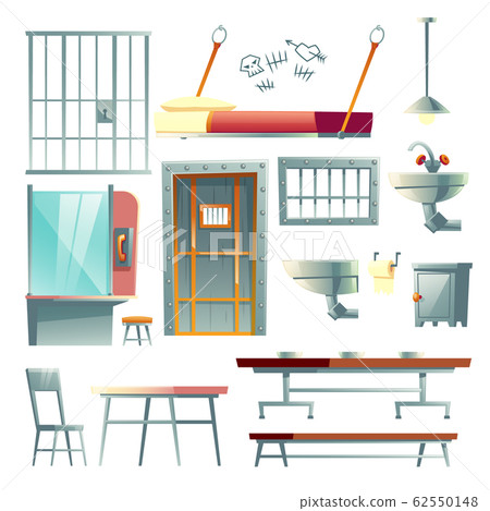 Prison cell interior elements cartoon set 62550148