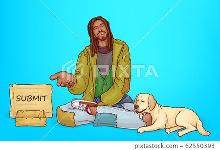 beggar, poor African bum with dog. 62550393