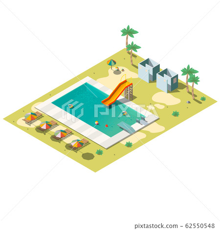 Resort swimming pool isometric illustration 62550548