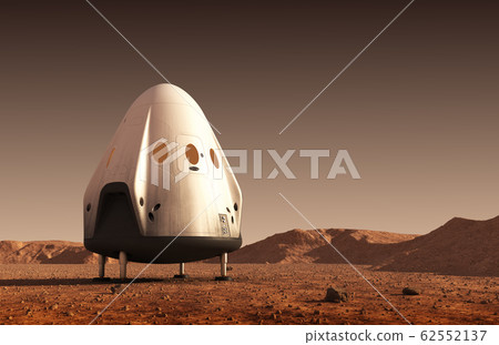 Descent Module Of Commercial Spacecraft On Surface Of Red Planet Mars Descent Module Of Commercial Spacecraft On Surface Of Red Planet Mars 62552137