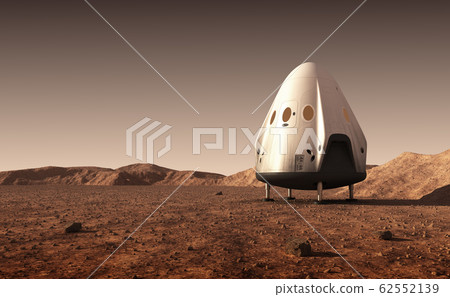 Descent Module Of Commercial Spacecraft On Surface Of Planet Mars Descent Module Of Commercial Spacecraft On Surface Of Planet Mars 62552139