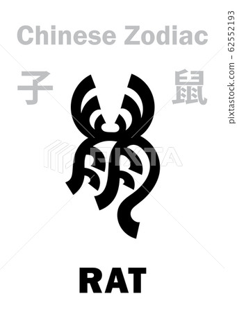 Astrology Alphabet: RAT / MOUSE - sign of Chinese Zodiac. Chinese character, hieroglyphic sign (symbol). 62552193