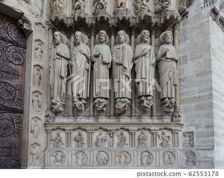 Entrance gate sculpture in front of Notre Dame, Cite Island, Paris 62553178