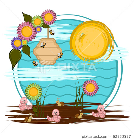 Cute insects in a cartoon landscape Cute insects in a cartoon landscape 62553557