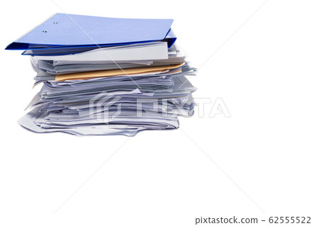 file folder and Stack of business report paper file  with white background. 62555522