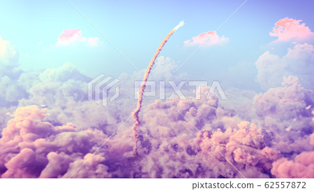 Rocket Launch through the clouds, Starship rocket to the mars. 4k animation Rocket Launch through the clouds, Starship rocket to the mars. 4k animation 62557872