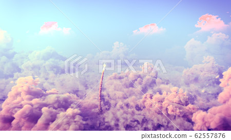 Rocket Launch through the clouds, Starship rocket to the mars. 4k animation Rocket Launch through the clouds, Starship rocket to the mars. 4k animation 62557876