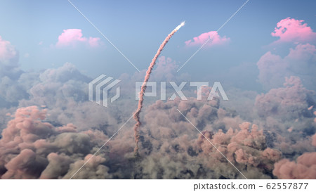 Rocket Launch through the clouds, Starship rocket to the mars. 4k animation 62557877