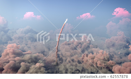 Rocket Launch through the clouds, Starship rocket to the mars. 4k animation 62557878