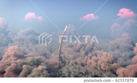 Rocket Launch through the clouds, Starship rocket to the mars. 4k animation 62557879