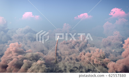 Rocket Launch through the clouds, Starship rocket to the mars. 4k animation 62557880