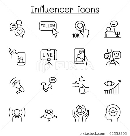 Influence People Brand Ambassador Icon Set In Stock Illustration