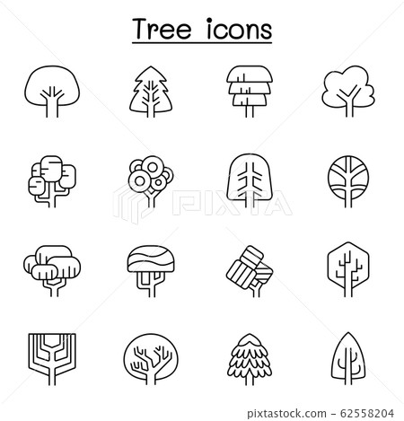 Tree icon set in thin line style - Stock Illustration [62558204] - PIXTA