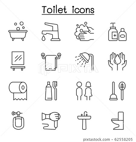 Bathroom icon set in thin line style - Stock Illustration [62558205 ...