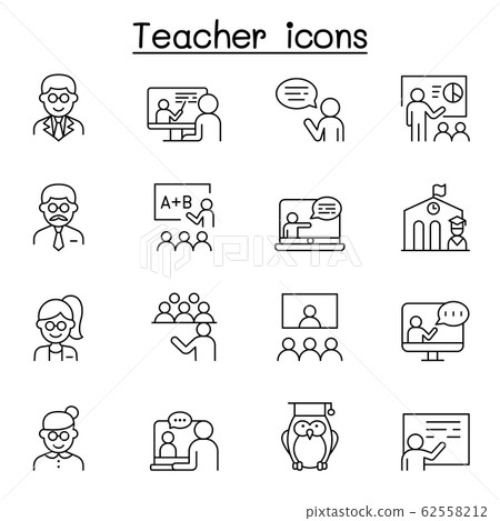 Teacher icons set in thin line style Teacher icons set in thin line style 62558212