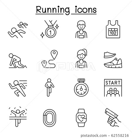 Running competition icon set in thin line style 62558216