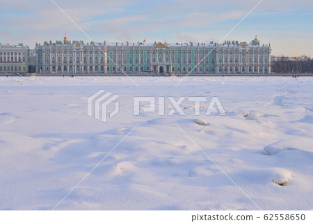 Winter Palace and Neva River at winter. Winter Palace and Neva River at winter. 62558650